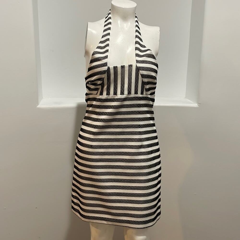 Trina Turk Halter Black White Mini Dress Backless Black White Size 12 NWT
